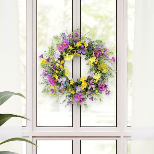 24" Pink, Purple & Yellow Spring Dogwood Floral Wreath